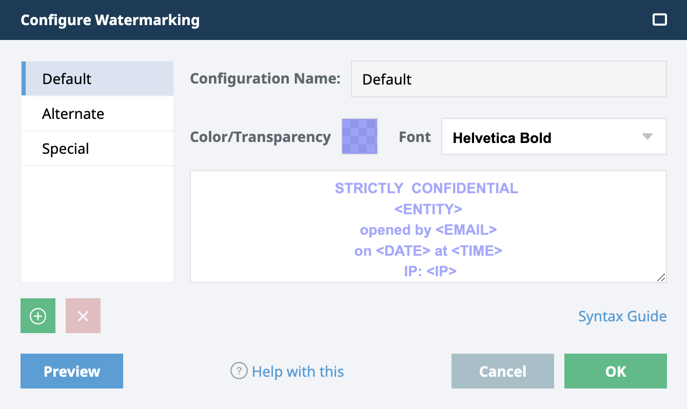 ShareVault Watermark Configuration Tool